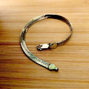$62  Italian Gold On Silver Herringbone Estate Bracelet  Marked ITALY 925